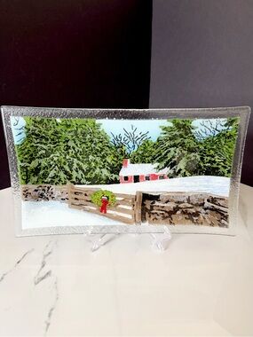 Snowy Cottage Platter by Peggy Karr